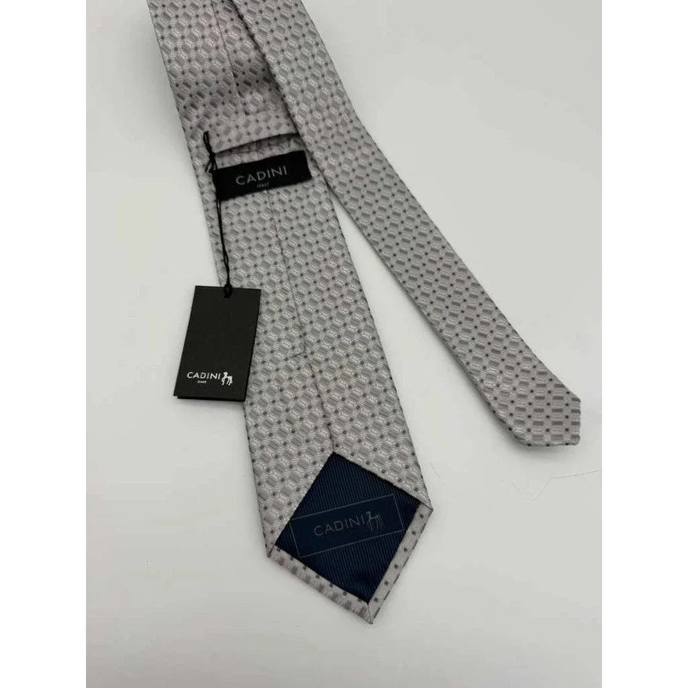 Cadini Italy Tie – Gray‎ & Silver Geometric Pattern – Brand New